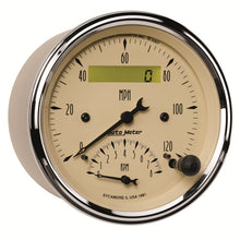 Load image into Gallery viewer, AutoMeter Gauge Tach/Speedo 3-3/8in. 120MPH & 8K RPM Elec. Program. Antq Beige