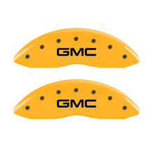 Load image into Gallery viewer, MGP 4 Caliper Covers Engraved Front & Rear GMC Yellow Finish Black Char 2005 GMC Envoy XL