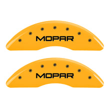 Load image into Gallery viewer, MGP 4 Caliper Covers Engraved Front & Rear Mopar Yellow Finish Black Char 2010 Dodge Ram 2500