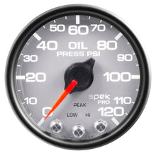 Load image into Gallery viewer, AutoMeter Gauge Oil Press 2-1/16in. 120PSI Stepper Motor W/Peak & Warn Slvr/Blk Spek