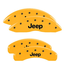 Load image into Gallery viewer, MGP 4 Caliper Covers Engraved Front &amp; Rear 11-15 Jeep Grand Cherokee Yellow Finish Black Jeep Logo
