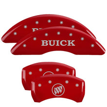 Load image into Gallery viewer, MGP 4 Caliper Covers Engraved Front Buick Rear Buick Shield Red Finish Silver Char 2015 Buick Regal
