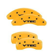 Load image into Gallery viewer, MGP 4 Caliper Covers Engraved Front &amp; Rear I-Vtec Yellow Finish Black Char 2010 Honda CR-V
