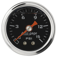 Load image into Gallery viewer, Autometer AutoGage 1.5in Liquid Filled Mechanical 0-15 PSI Fuel Pressure Gauge - Black

