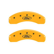Load image into Gallery viewer, MGP 4 Caliper Covers Engraved F &amp; R Oval Logo/Ford Yellow Finish Black Char 2009 Ford Explorer
