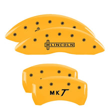 Load image into Gallery viewer, MGP 4 Caliper Covers Engraved Front Lincoln Engraved Rear MKT Yellow finish black ch
