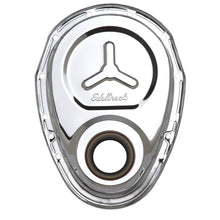Load image into Gallery viewer, Edelbrock Timing Cover SB-Chevy Chrome w/ Welded Reinforcement Plate
