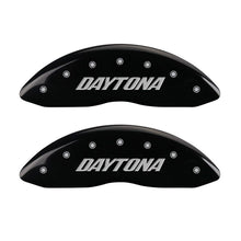 Load image into Gallery viewer, MGP 4 Caliper Covers Engraved Front &amp; Rear Daytona Black finish silver ch
