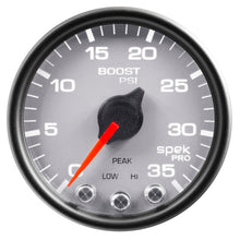 Load image into Gallery viewer, AutoMeter Gauge Boost 2-1/16in. 35PSI Stepper Motor W/Peak &amp; Warn Silver/Blk Spek-Pro
