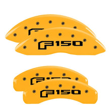 Load image into Gallery viewer, MGP 4 Caliper Covers Engraved Front &amp; Rear Oval Logo/Ford Yellow Finish Black Char 2014 Ford F-150
