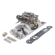 Load image into Gallery viewer, Edelbrock Manifold And Carb Kit Performer Air-Gap Small Block Chevrolet 1957-1986 Natural Finish
