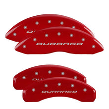 Load image into Gallery viewer, MGP 4 Caliper Covers Engraved Front &amp; Rear With out stripes/Durango Red finish silver ch
