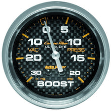 Load image into Gallery viewer, Autometer Carbon Fiber II 66.7mm Mechanical Vacuum / Boost Gauge 30 In. HG/20 PSI

