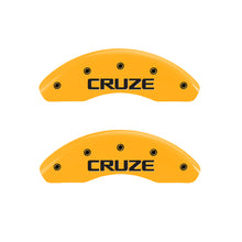 Load image into Gallery viewer, MGP Front set 2 Caliper Covers Engraved Front Cruze Yellow finish black ch
