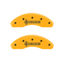 Load image into Gallery viewer, MGP 4 Caliper Covers Engraved Front Lincoln Rear Star Logo Yellow Finish Black Char 2011 Lincoln MKZ
