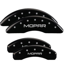 Load image into Gallery viewer, MGP 4 Caliper Covers Engraved Front &amp; Rear MOPAR Black finish silver ch
