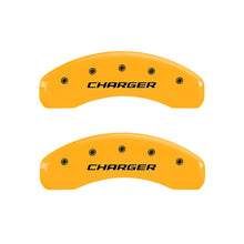 Load image into Gallery viewer, MGP 4 Caliper Covers Engraved Front &amp; Rear Block/Charger Yellow finish black ch

