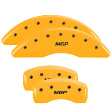 Load image into Gallery viewer, MGP 4 Caliper Covers Engraved Front &amp; Rear MGP Yellow Finish Black Char 2018 Chevrolet Traverse
