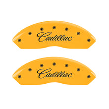 Load image into Gallery viewer, MGP 4 Caliper Covers Engraved Front Cadillac Rear XLR Yellow Finish Black Char 2004 Cadillac CTS
