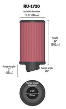 Load image into Gallery viewer, K&amp;N Filter Universal Rubber Round Air Filter 20 Deg Flange Angle 2.25in Flange ID x 3.5in OD x 6in H
