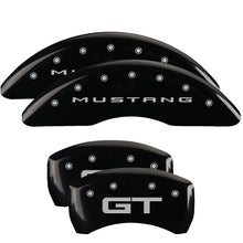 Load image into Gallery viewer, MGP 4 Caliper Covers Engraved Front 2015/Mustang Engraved Rear 2015/GT Black finish silver ch
