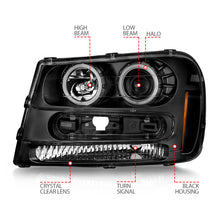 Load image into Gallery viewer, ANZO 02-09 Chevrolet Trailblazer (Will Not Fit 06-09 LT) Projector Headlights w/Halo Black Housing

