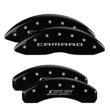 Load image into Gallery viewer, MGP 4 Caliper Covers Engraved Front Gen 5/Camaro Engraved Rear Gen 5/SS Black finish silver ch
