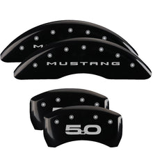 Load image into Gallery viewer, MGP 4 Caliper Covers Engraved Front 2015/Mustang Engraved Rear 2015/50 Black finish silver ch
