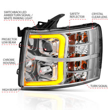 Load image into Gallery viewer, ANZO 07-13 Chevrolet Silverado 1500/2500/3500 Proj Headlights w/ Plank Style Switchback Chrome w/Amb
