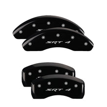 Load image into Gallery viewer, MGP 4 Caliper Covers Engraved Front &amp; Rear SRT4 Black finish silver ch
