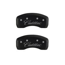 Load image into Gallery viewer, MGP 4 Caliper Covers Engraved Front &amp; Rear Cursive/Cadillac Red finish silver ch
