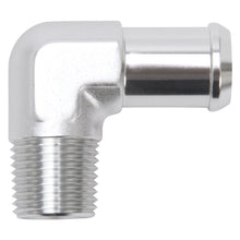 Load image into Gallery viewer, Edelbrock Hose End 90-Deg 1/2In NPT to 3/4In Barb Clear Anodize
