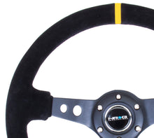 Load image into Gallery viewer, NRG Reinforced Steering Wheel (350mm / 3in. Deep) Blk Suede w/Circle Cut Spokes &amp; Single Yellow CM
