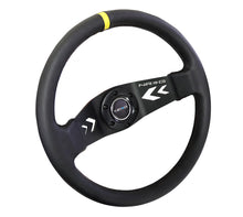 Load image into Gallery viewer, NRG Reinforced Steering Wheel (350mm / 3in Deep) Blk Leather w/NRG Arrow-Cut 2-Spoke &amp; Sgl Yellow CM
