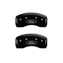 Load image into Gallery viewer, MGP 4 Caliper Covers Engraved Front &amp; Rear Oval Logo/Ford Black Finish Silver Char 2017 Ford Fusion
