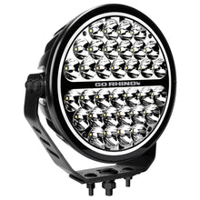 Load image into Gallery viewer, Go Rhino Xplor Blackout Series Round Single LED Spot Light Kit w/DRL (Surface Mount) 9in. - Blk
