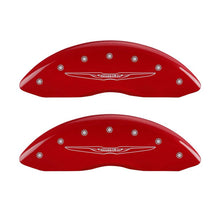 Load image into Gallery viewer, MGP 4 Caliper Covers Engraved Front &amp; Rear Style 2/Chrysler Wing Red finish silver ch
