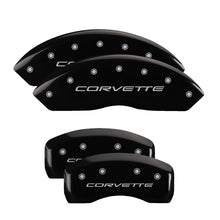 Load image into Gallery viewer, MGP 4 Caliper Covers Engraved Front &amp; Rear C5/Corvette Black finish silver ch
