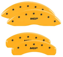 Load image into Gallery viewer, MGP 4 Caliper Covers Engraved Front &amp; Rear MGP Yellow Finish Black Char 2019 Nissan Armada
