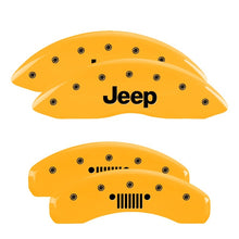 Load image into Gallery viewer, MGP 2 Caliper Covers Engraved Front Jeep Yellow Finish Black Characters 2006 Jeep Wrangler
