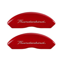 Load image into Gallery viewer, MGP 4 Caliper Covers Engrvd Front No bolts/Tbird Engrvd Rear/Tbird Emblem Red fnsh slvr ch
