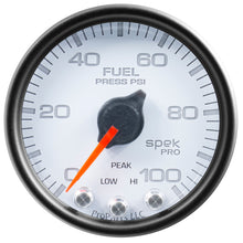 Load image into Gallery viewer, Autometer Spek-Pro Gauge Fuel Press 2 1/16in 100psi Stepper Motor W/Peak &amp; Warn Wht/Blk
