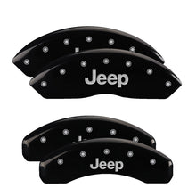 Load image into Gallery viewer, MGP 4 Caliper Covers Engraved Front &amp; Rear Jeep Black Finish Silver Char 2018 Jeep Wrangler
