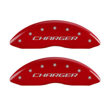 Load image into Gallery viewer, MGP 4 Caliper Covers Engraved Front Charger Engraved Rear RT Red finish silver ch
