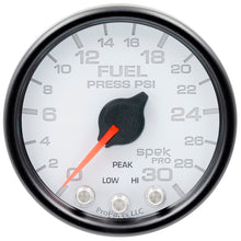 Load image into Gallery viewer, Autometer Spek-Pro Gauge Fuel Press 2 1/16in 30psi Stepper Motor W/Peak &amp; Warn Wht/Blk
