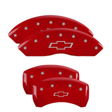 Load image into Gallery viewer, MGP 4 Caliper Covers Engraved Front &amp; Rear Bowtie Red finish silver ch
