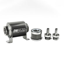 Load image into Gallery viewer, DeatschWerks Stainless Steel 3/8in 40 Micron Universal Inline Fuel Filter Housing Kit (70mm)
