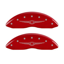 Load image into Gallery viewer, MGP 4 Caliper Covers Engraved Front &amp; Rear Style 1/Chrysler Wing Red finish silver ch
