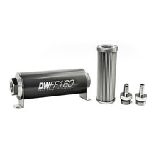 Load image into Gallery viewer, DeatschWerks Stainless Steel 3/8in 10 Micron Universal Inline Fuel Filter Housing Kit (160mm)
