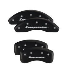 Load image into Gallery viewer, MGP Front set 2 Caliper Covers Engraved Front Bowtie Black finish silver ch
